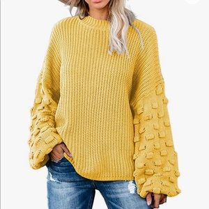 Crewneck Loose Puff Sleeves Chunky Knit Sweater